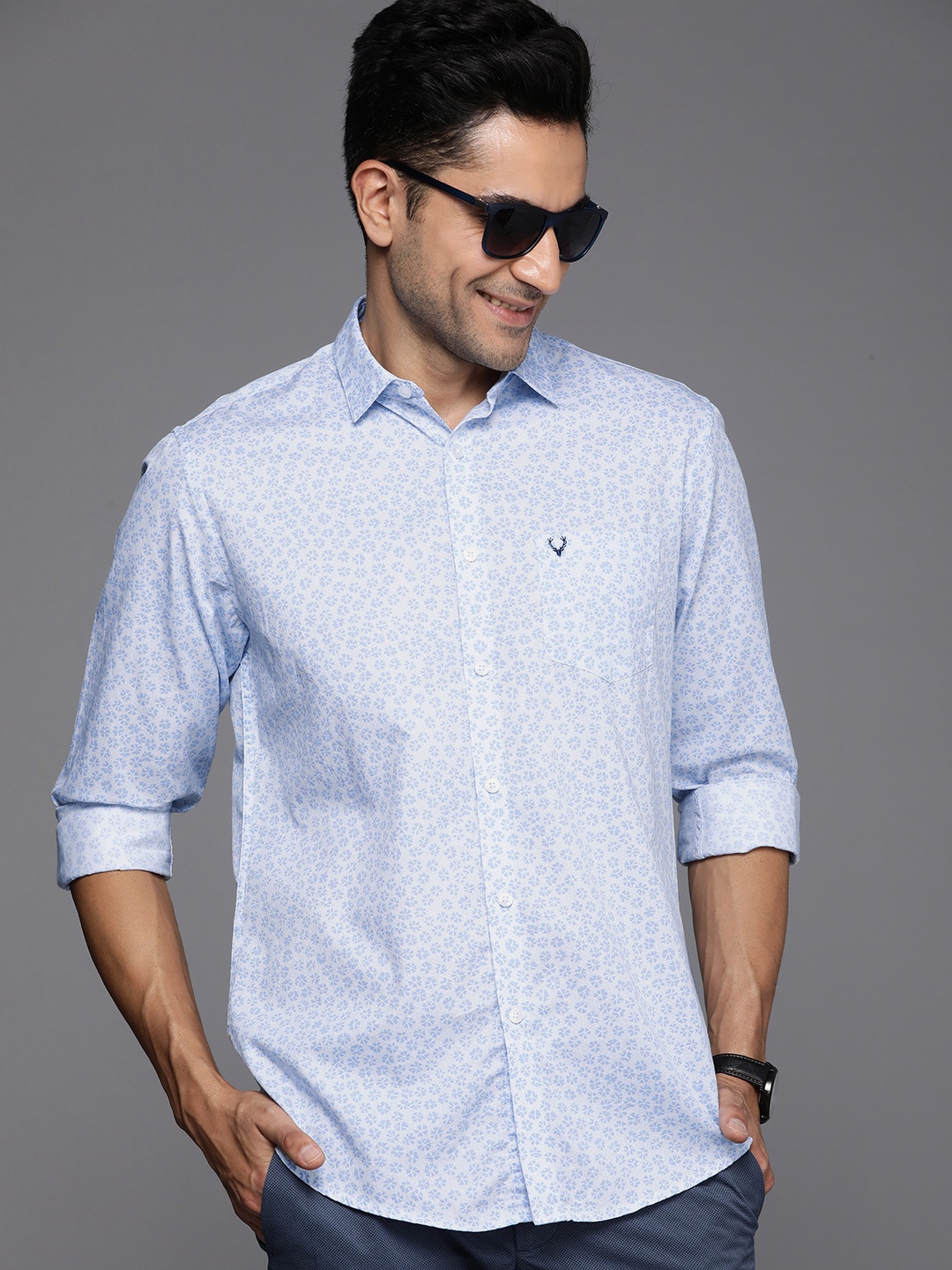 

Allen Solly Pure Cotton Classic Floral Printed Casual Shirt, Blue