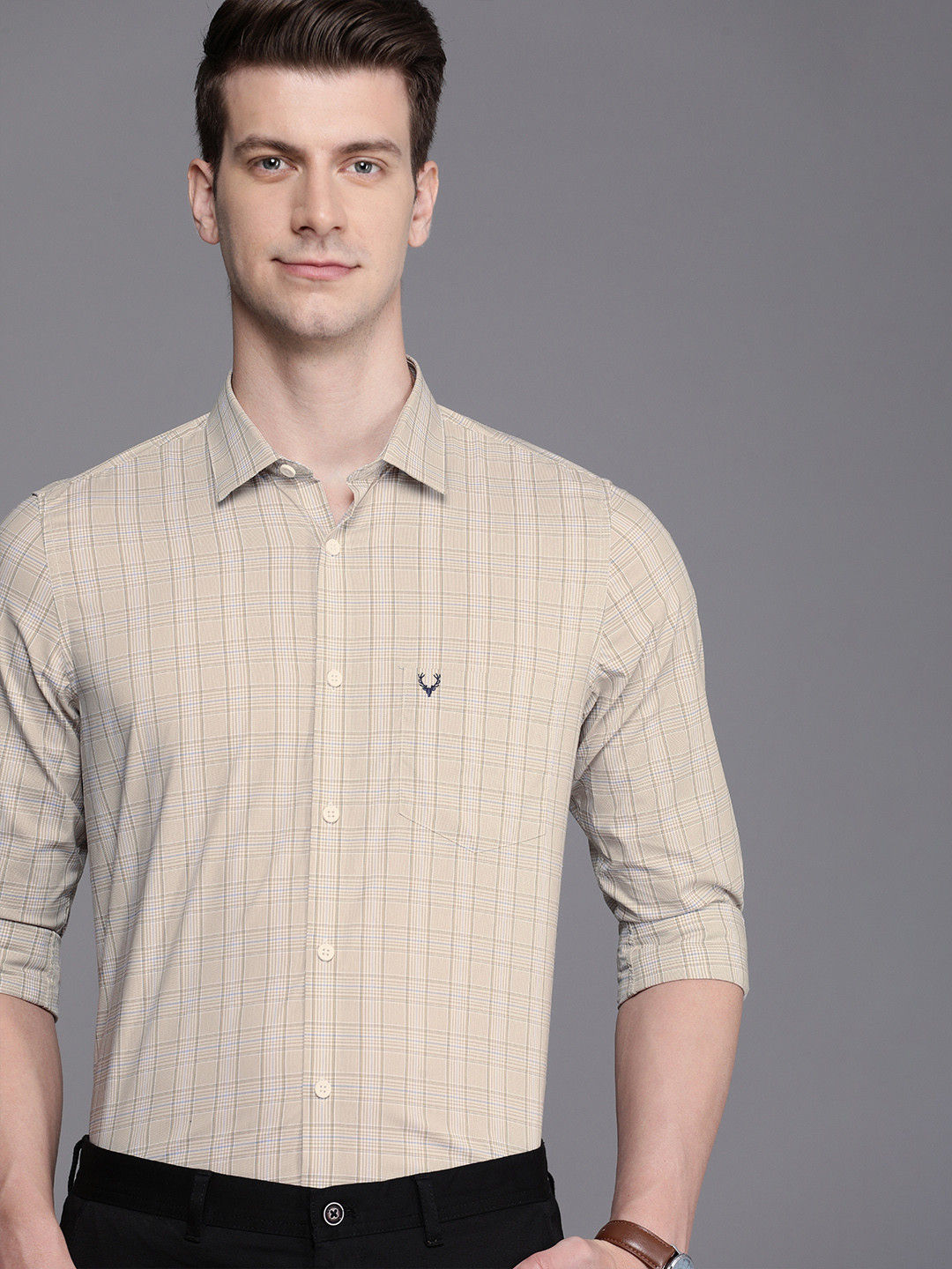 

Allen Solly Modern Slim Fit Checked Semiformal Shirt, Beige