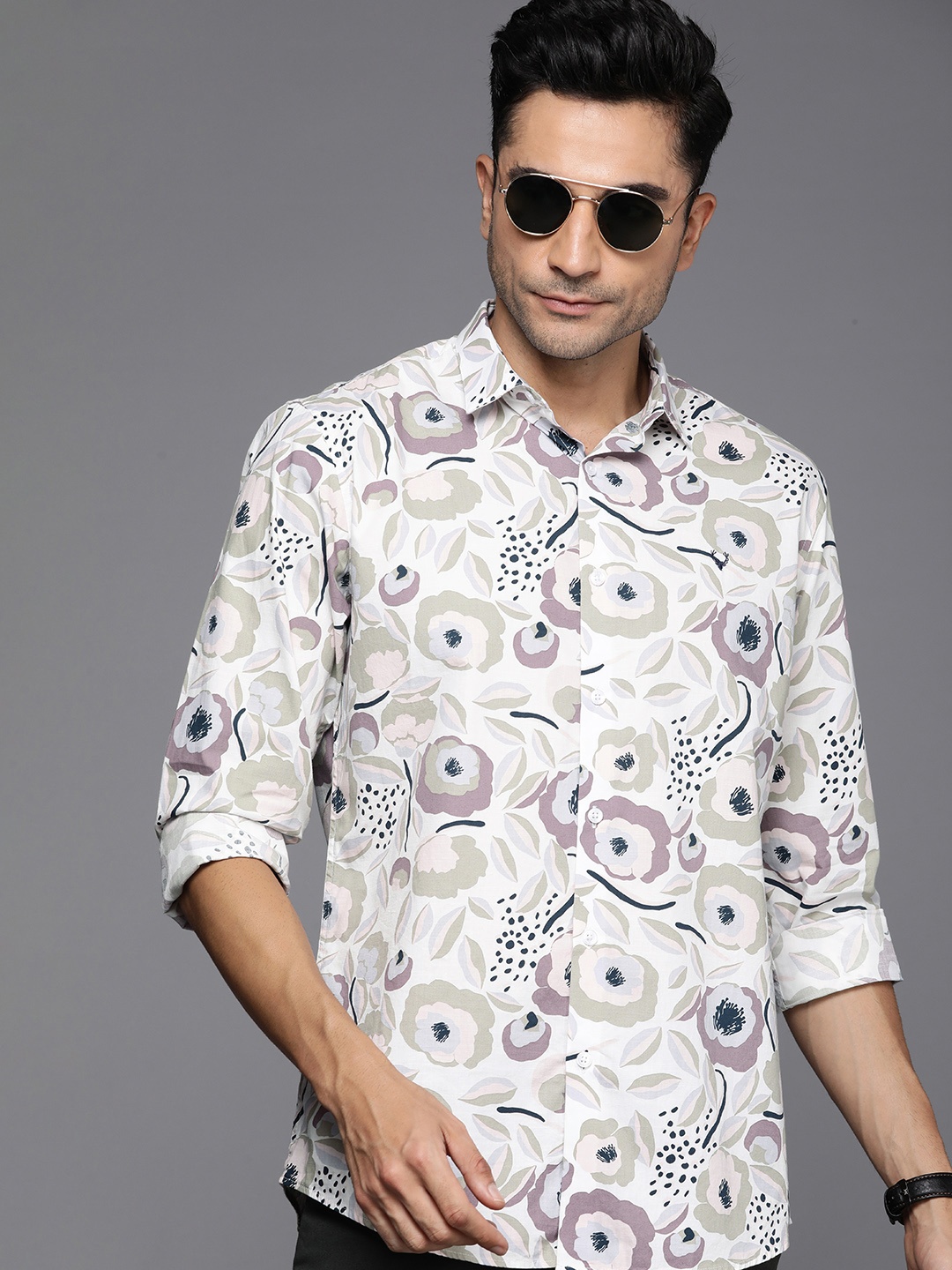 

Allen Solly Classic Floral Printed Pure Cotton Casual Shirt, White
