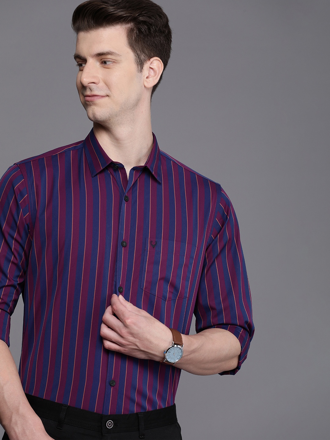 

Allen Solly Sport Fit Striped Pure Cotton Semiformal Shirt, Maroon