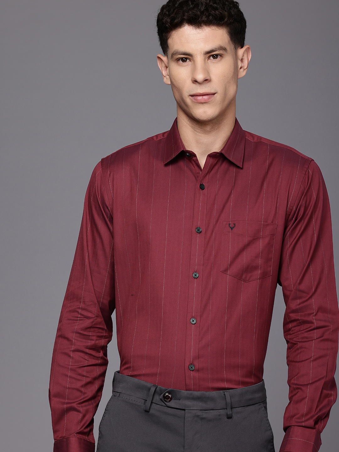 

Allen Solly Pure Cotton Classic Fit Opaque Striped Semiformal Shirt, Maroon