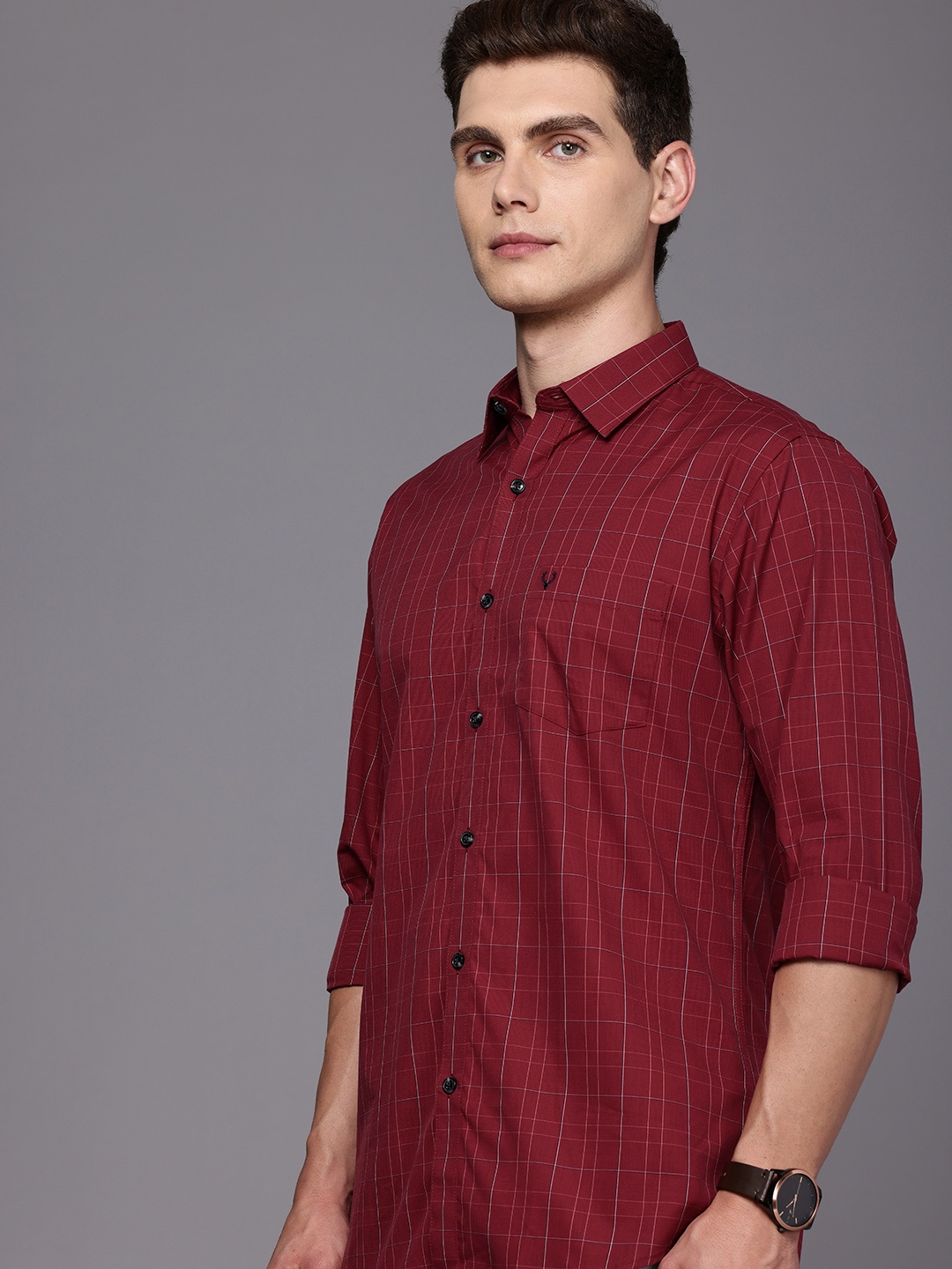 

Allen Solly Pure Cotton Sport Checked Casual Shirt, Maroon