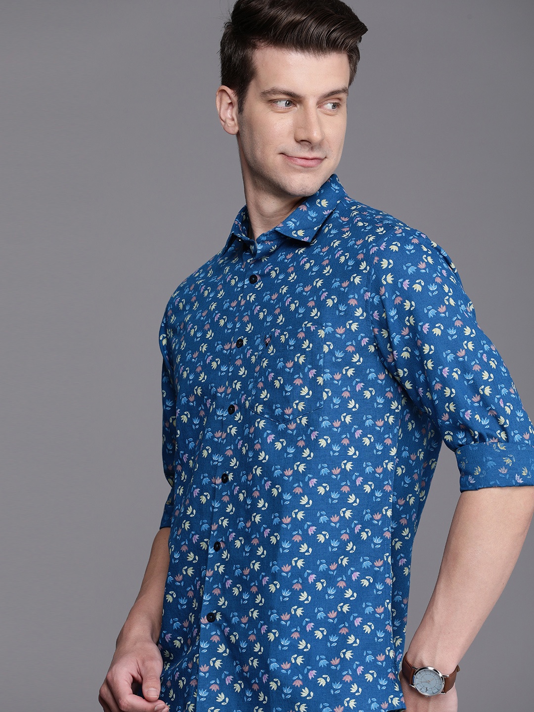 

Allen Solly Men Classic Floral Printed Cotton Linen Shirt, Blue