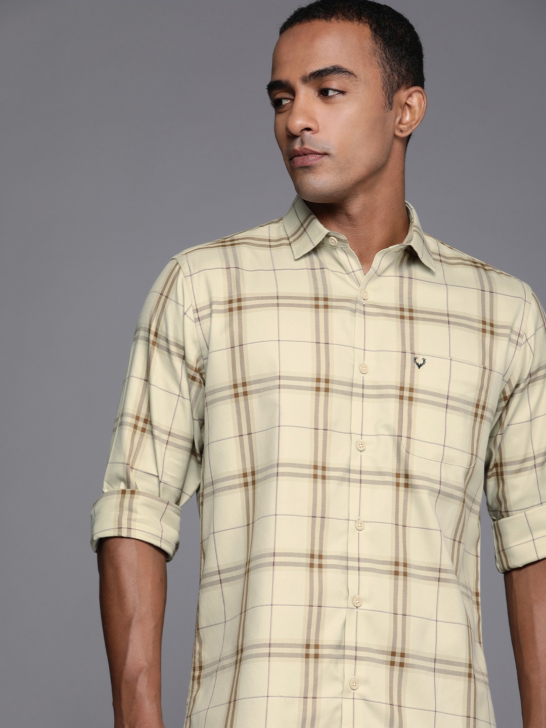 

Allen Solly Pure Cotton Sport Tartan Checked Casual Shirt, Beige