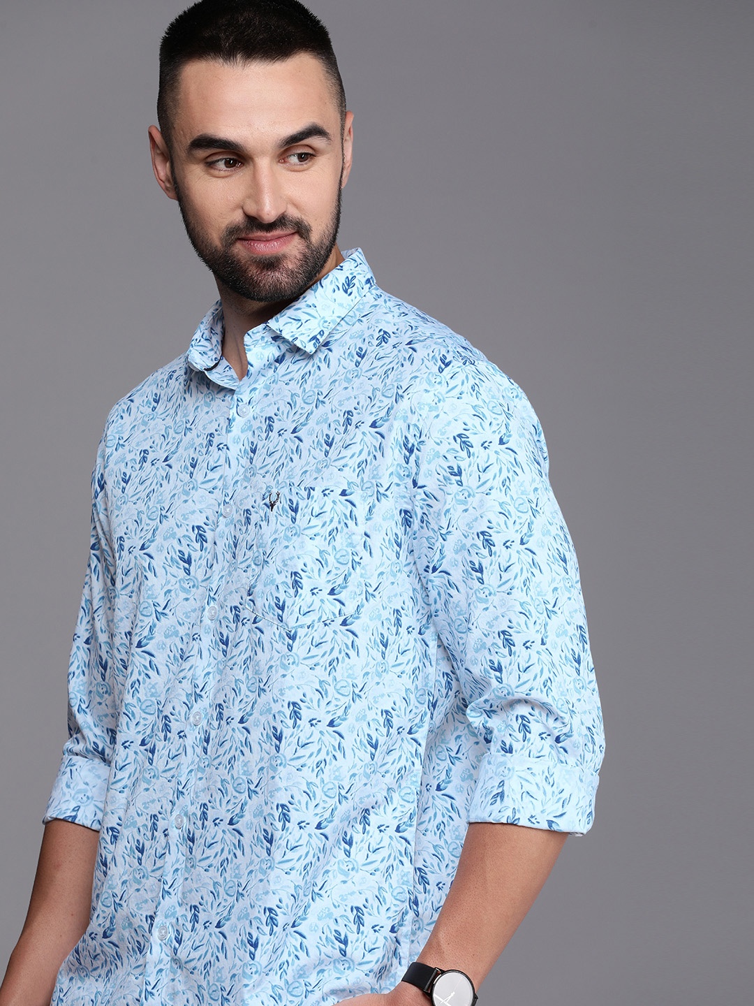 

Allen Solly Men Classic Floral Printed Pure Cotton Shirt, Blue