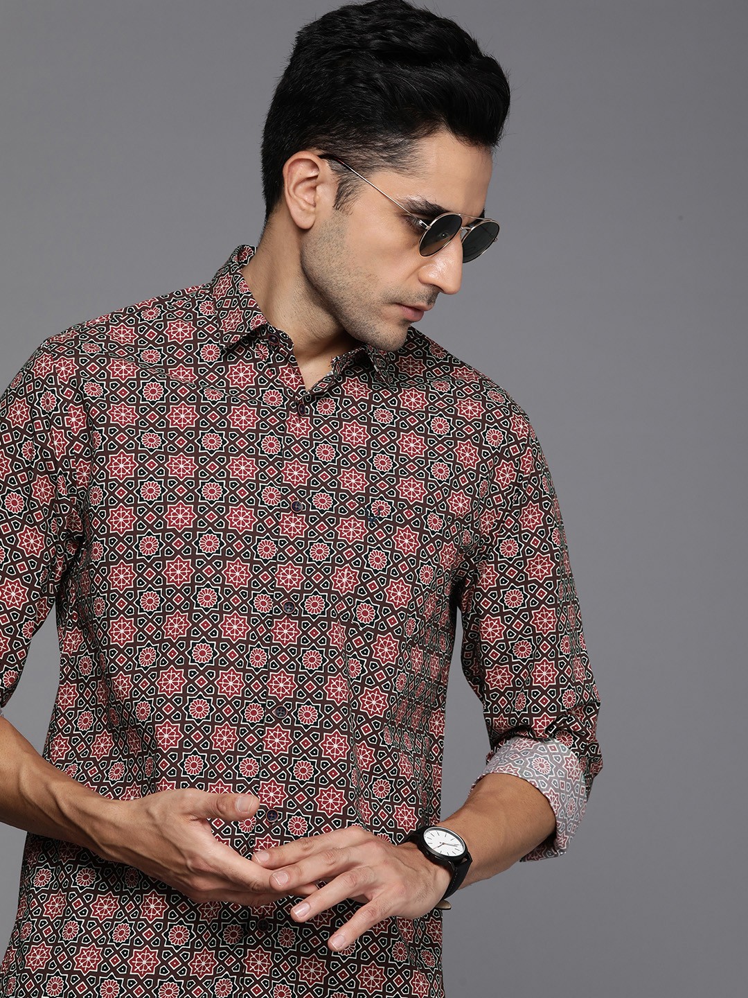 

Allen Solly Classic Printed Pure Cotton Casual Shirt, Brown
