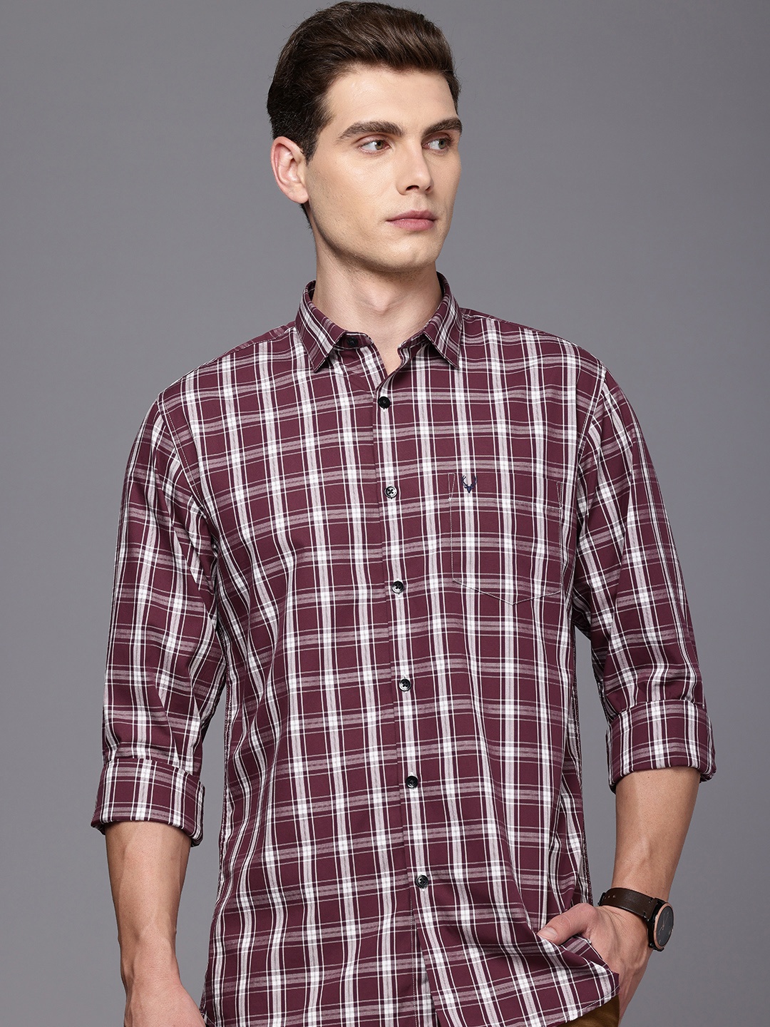 

Allen Solly Pure Cotton Sport Fit Checked Casual Shirt, Burgundy