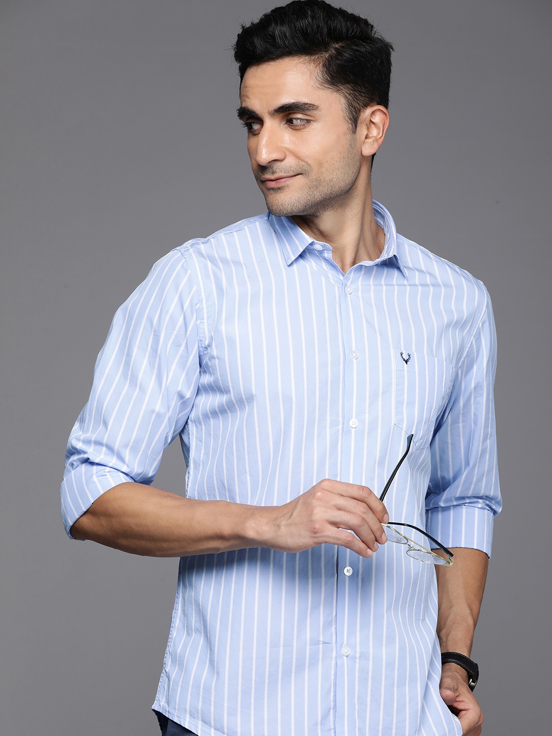 

Allen Solly Pure Cotton Classic Striped Casual Shirt, Blue