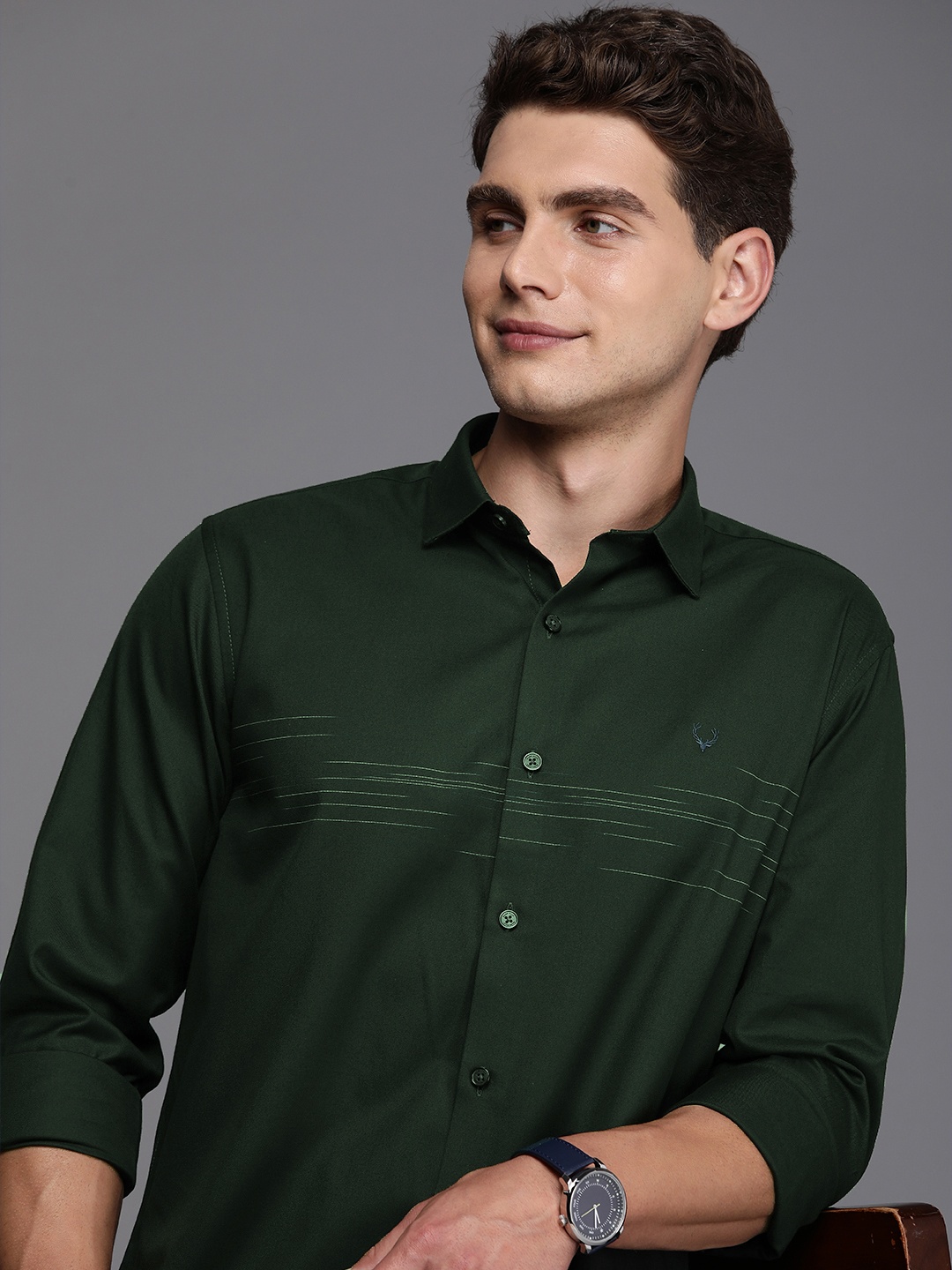 

Allen Solly Sport Fit Horizontal Striped Pure Cotton Casual Shirt, Green