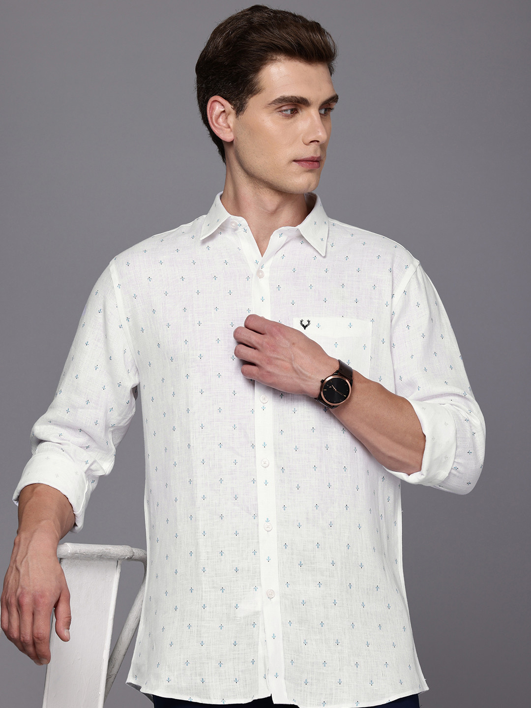 

Allen Solly Pure Linen Classic Floral Printed Casual Shirt, White