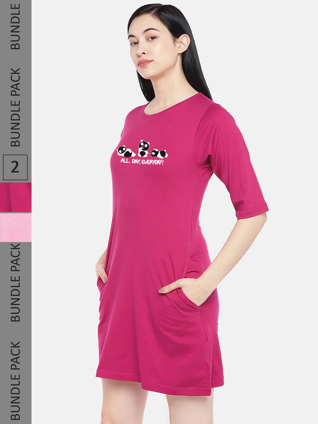 

STATUS MANTRA Pack Of 2 Typography Printed T-shirt Dress, Multi