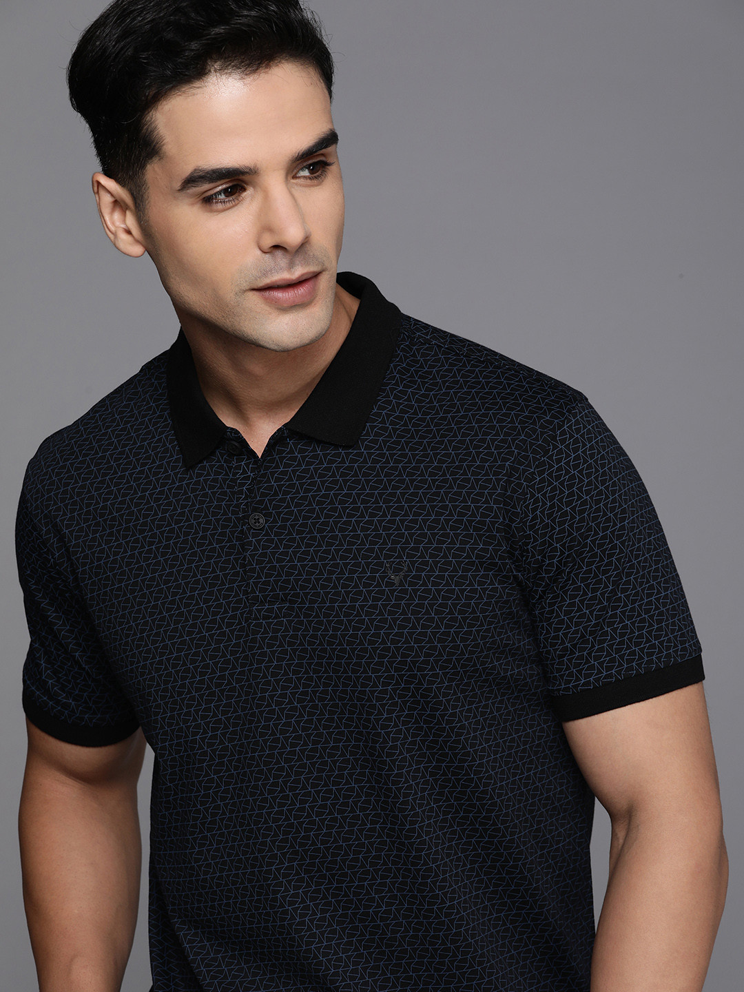 

Allen Solly Geometric Printed Polo Collar Pure Cotton T-shirt, Black