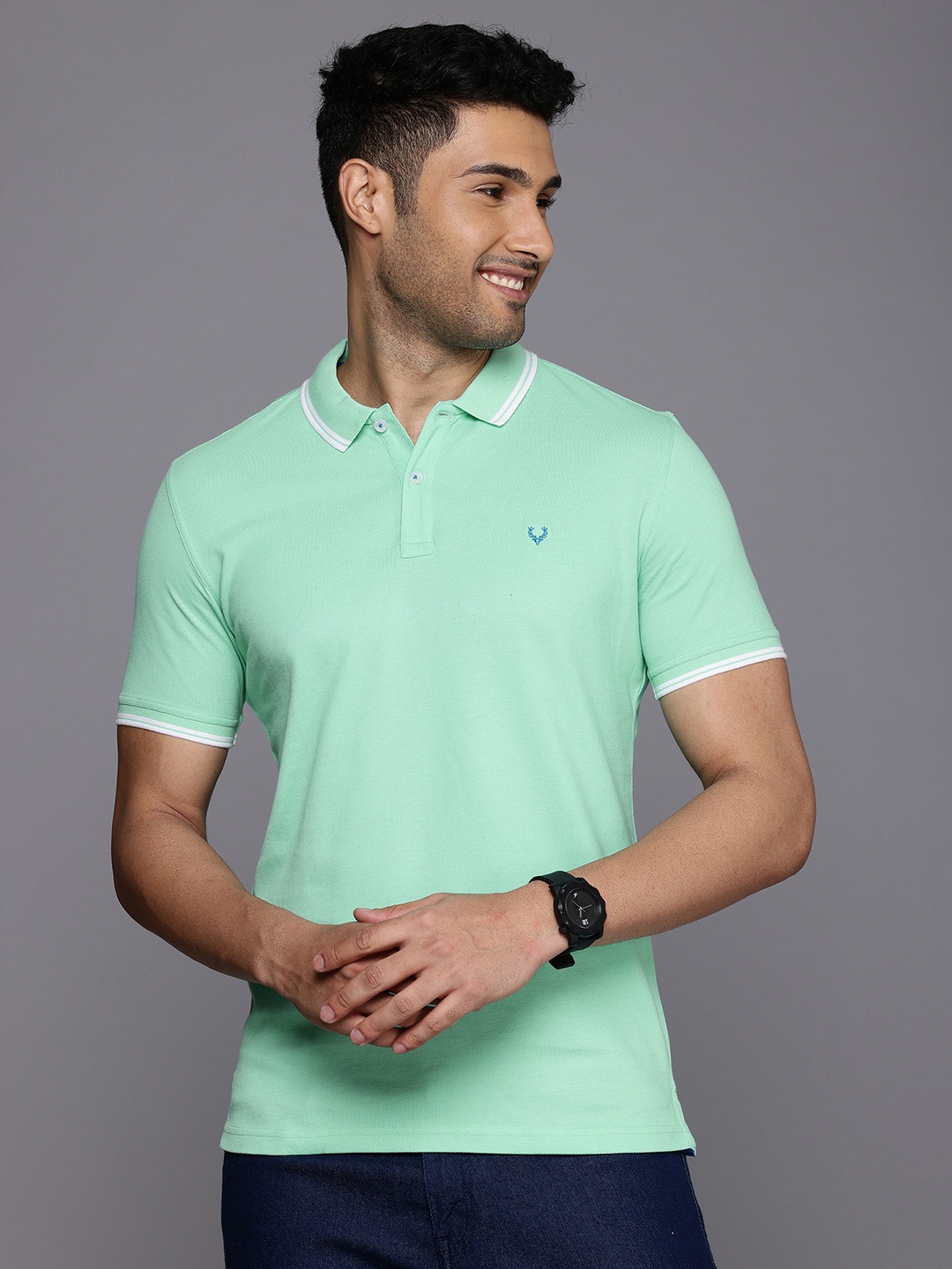 

Allen Solly Pure Cotton Polo Collar Casual T-shirt, Green