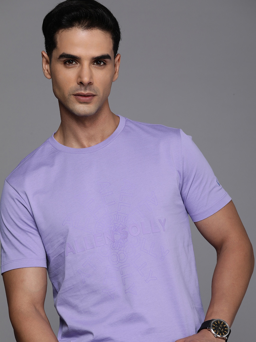 

Allen Solly Pure Cotton Brand Logo Printed Slim Fit Casual T-shirt, Purple