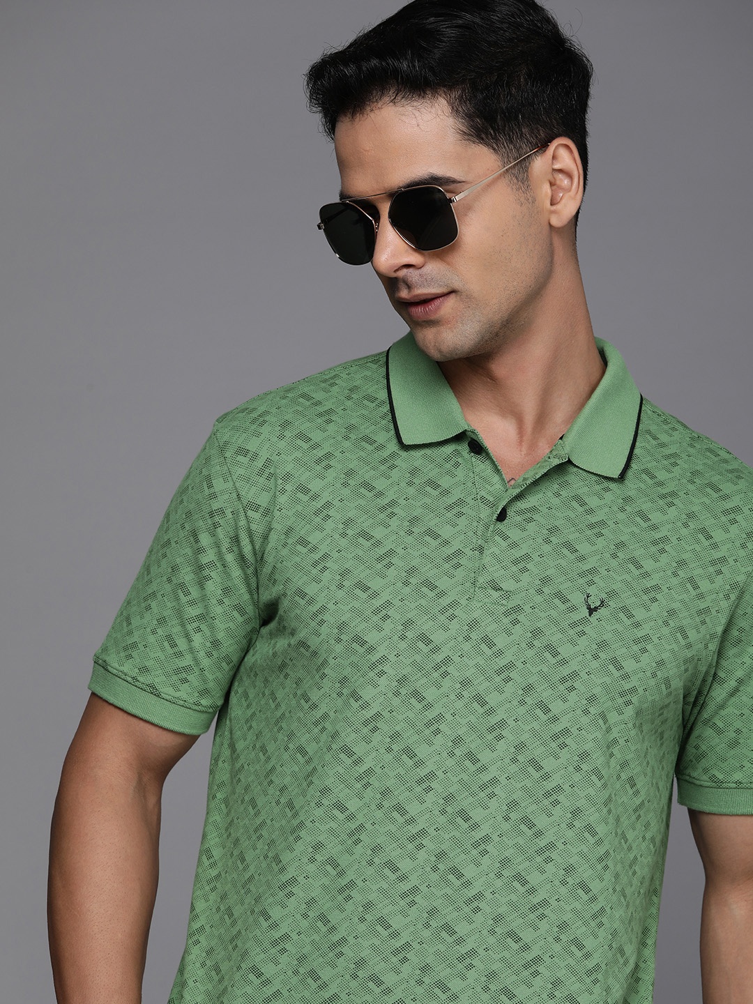 

Allen Solly Geometric Printed Polo Collar Casual T-shirt, Green