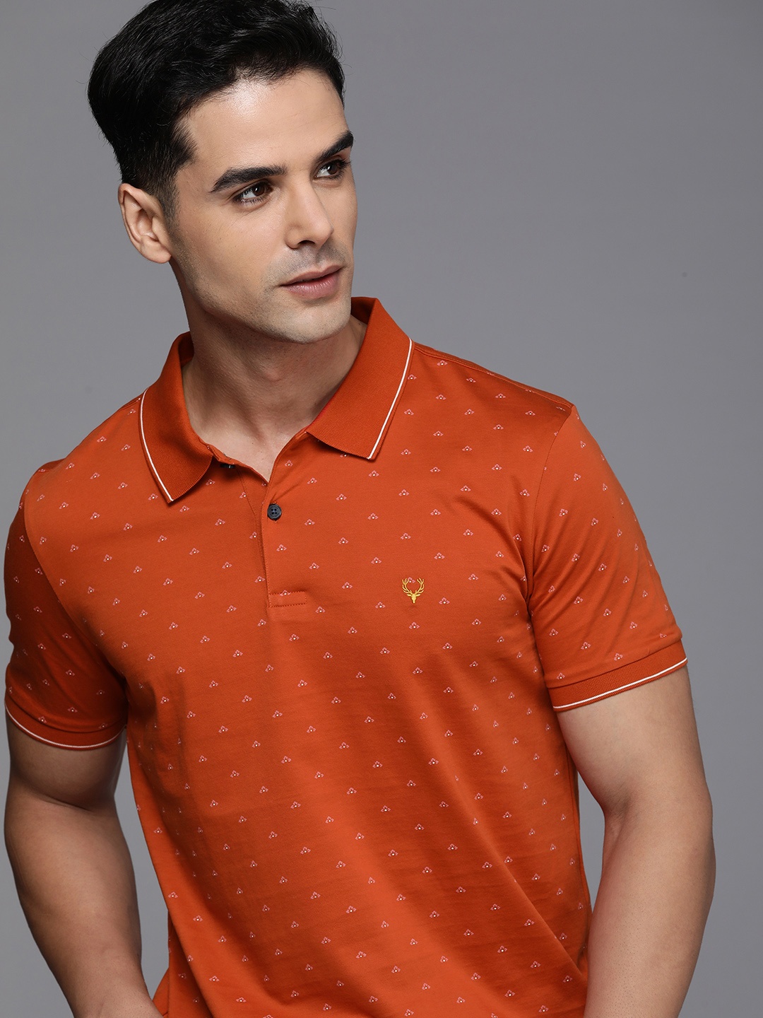 

Allen Solly Floral Printed Polo Collar Pure Cotton T-shirt, Rust
