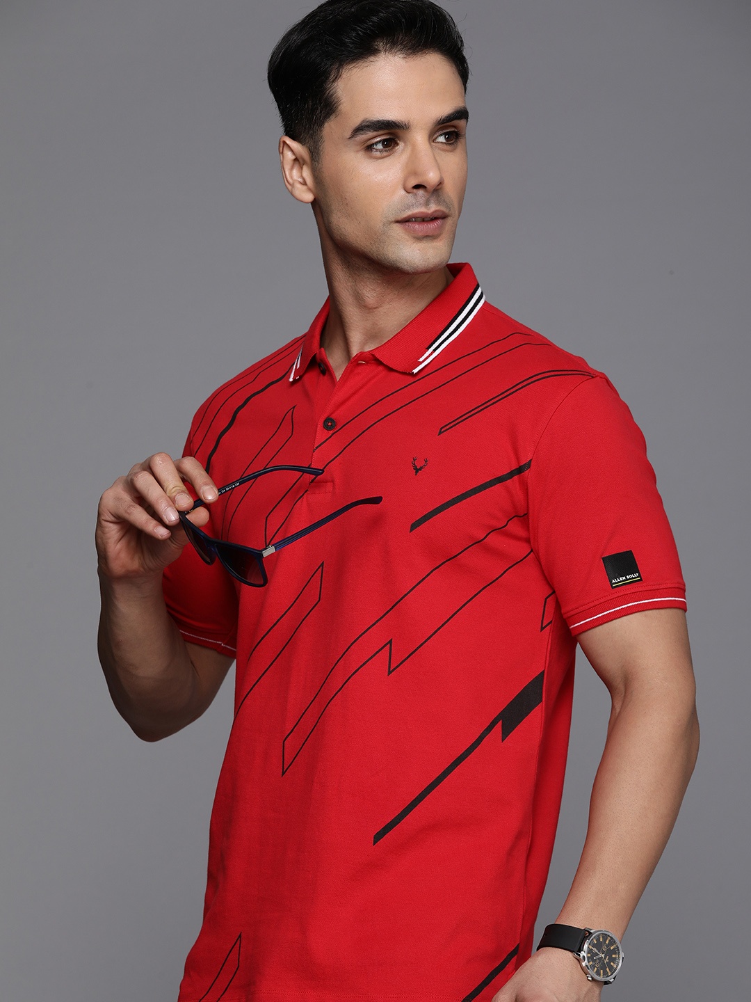 

Allen Solly Geometric Printed Polo Collar Casual T-shirt, Red