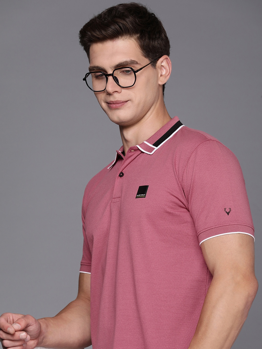 

Allen Solly Men Self Design Polo Collar T-shirt, Pink