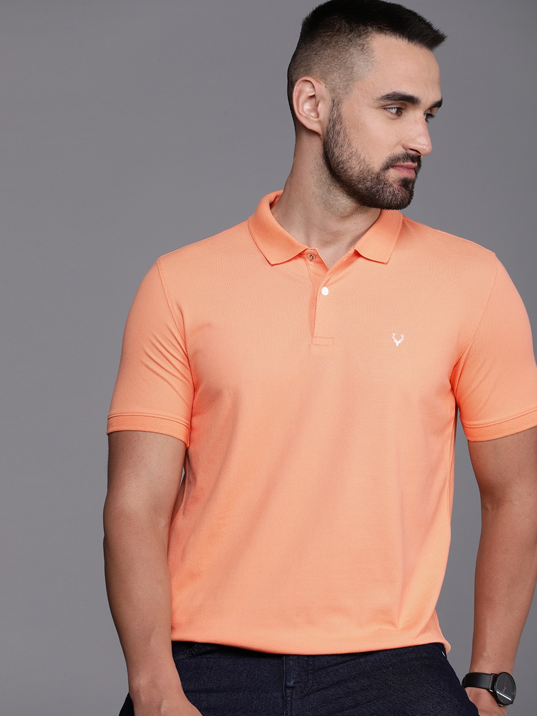 

Allen Solly Men Solid Polo Collar T-shirt, Peach