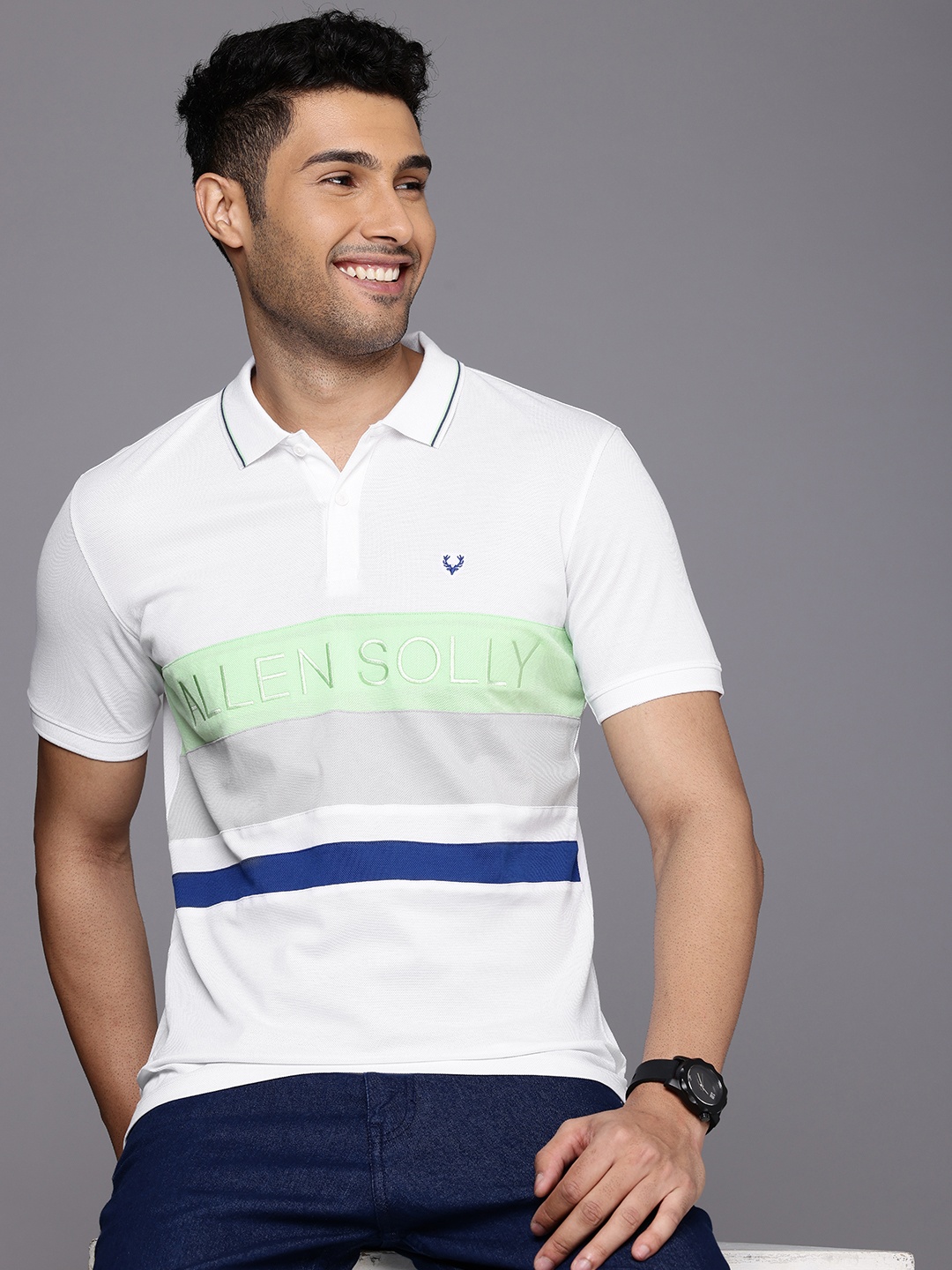 

Allen Solly Pure Cotton Colourblocked Polo Collar Casual T-shirt, White