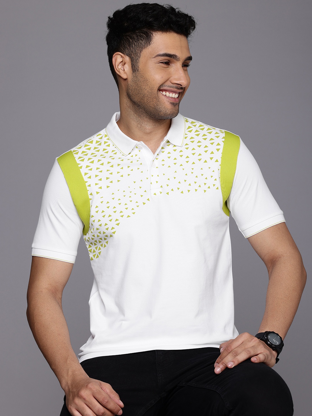 

Allen Solly Geometric Printed Polo Collar Casual T-shirt, White