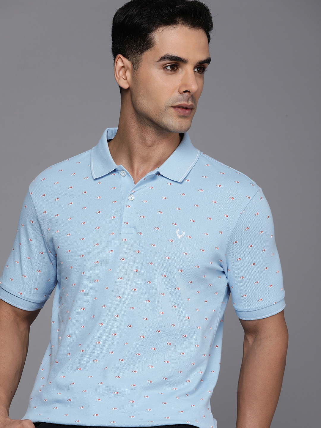 

Allen Solly Pure Cotton Geometric Printed Polo Collar Casual T-shirt, Blue