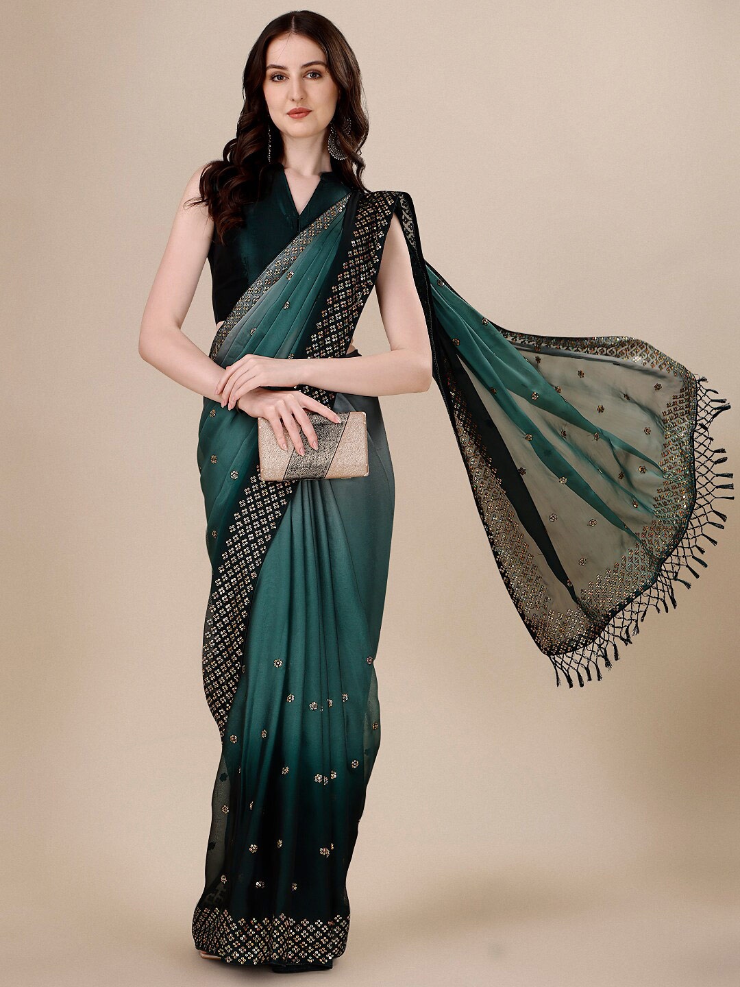 

Mitera Green Sequin Embellished Saree