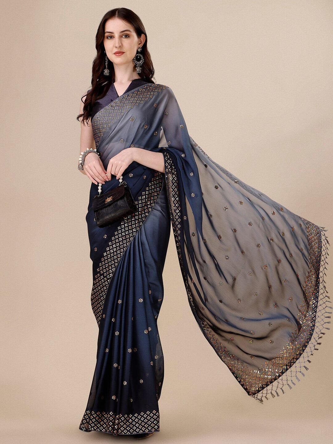 

Mitera Grey Embellished Sequinned Saree