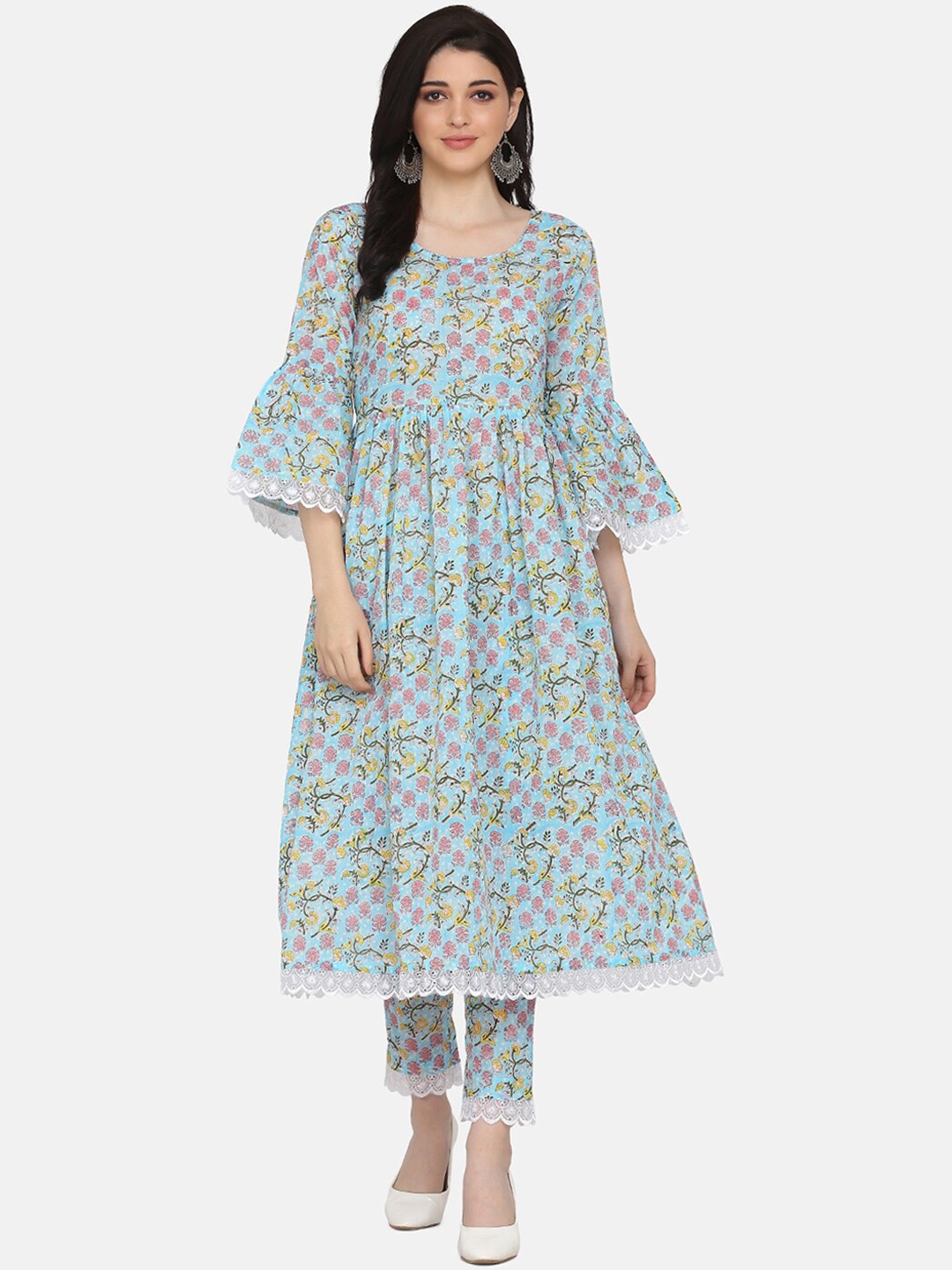 

KALINI Floral Printed Regular Pure Cotton Kurta With Trousers, Blue