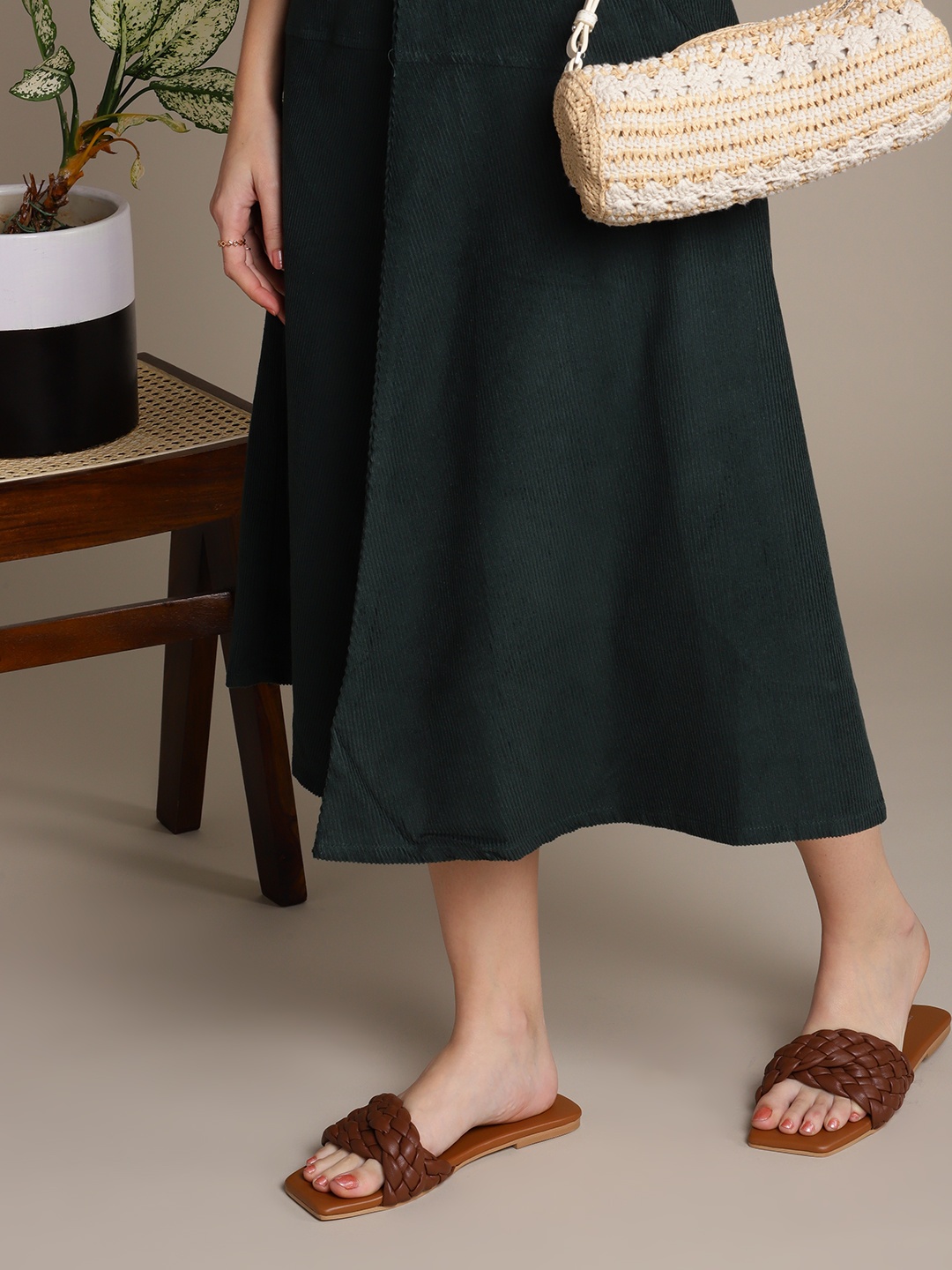 

French Connection Women Woven Design Open Toe Flats, Brown