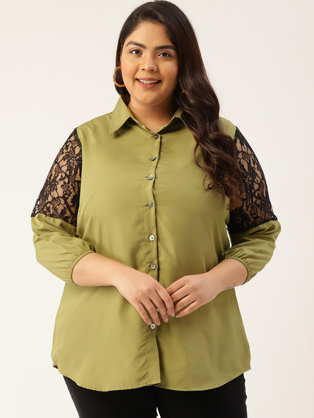 

theRebelinme Opaque Puff Sleeves Casual Shirt, Green