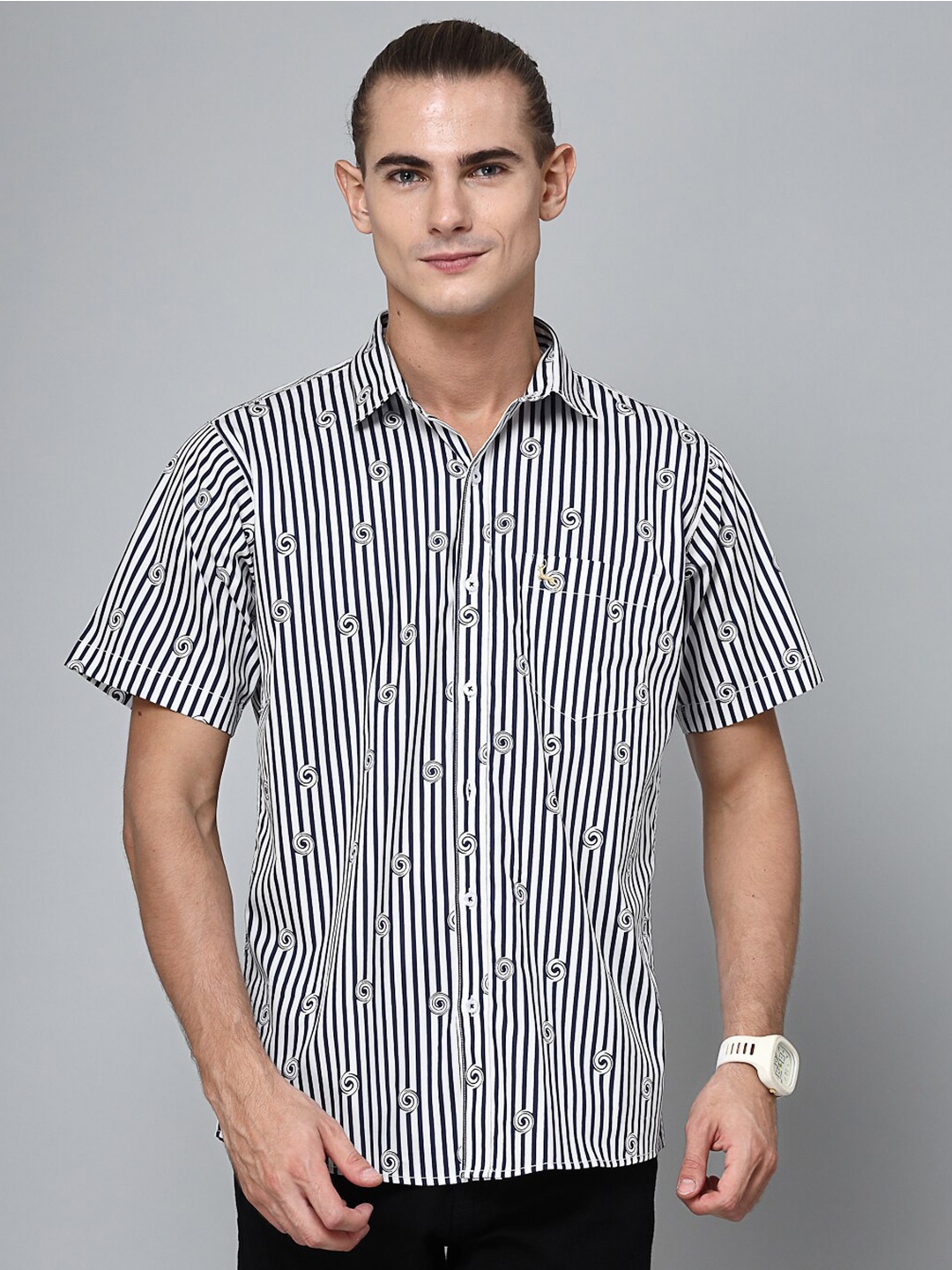

VALBONE Striped Comfort Cotton Casual Shirt, White