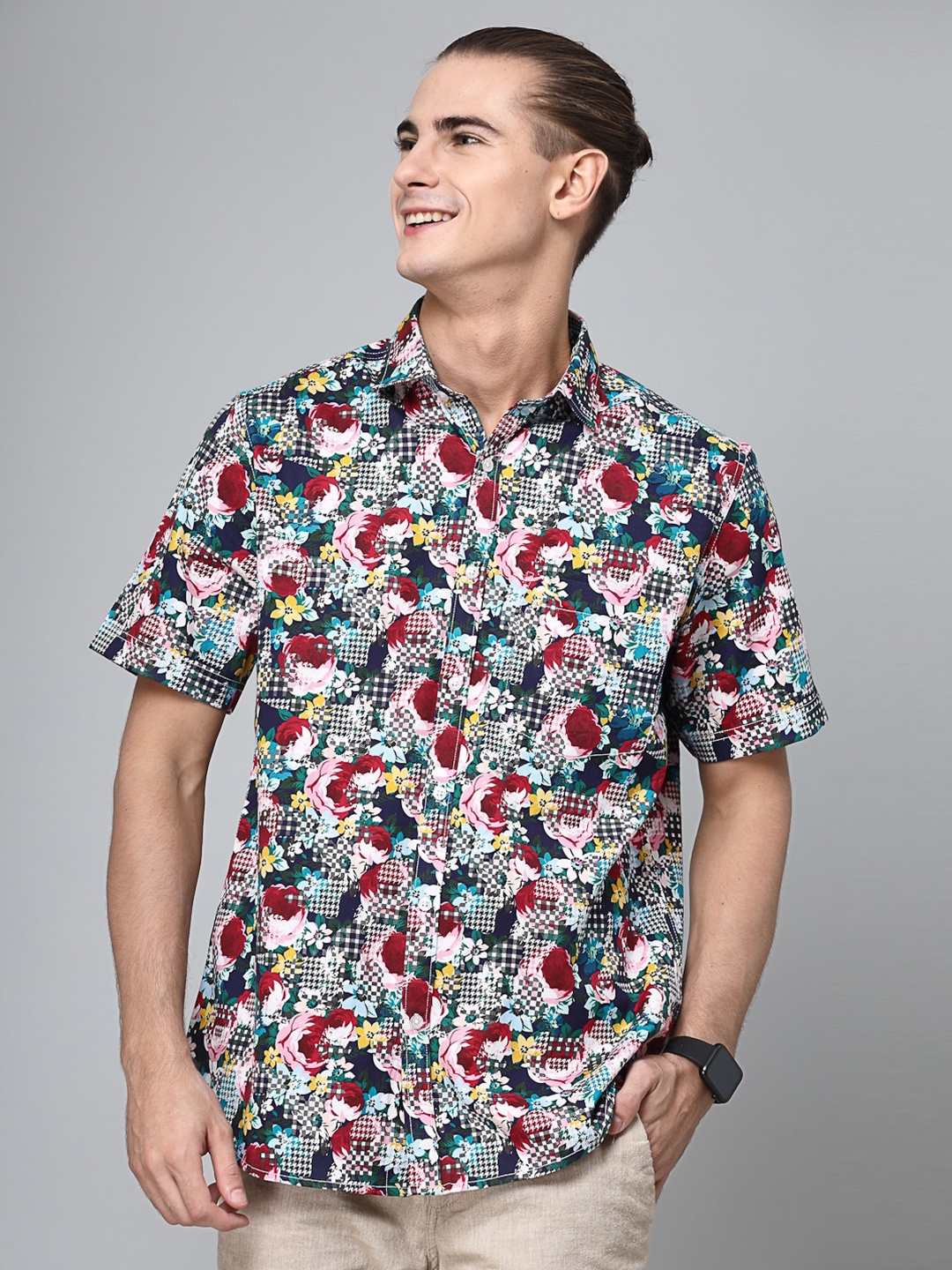 

VALBONE Comfort Floral Printed Cotton Casual Shirt, Blue