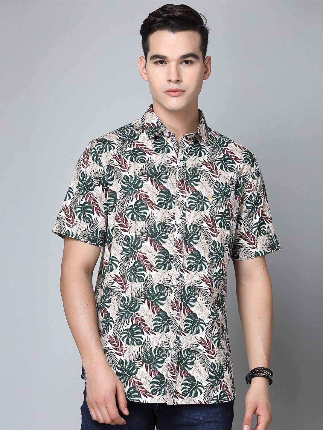 

VALBONE Comfort Floral Opaque Printed Semiformal Cotton Shirt, Green