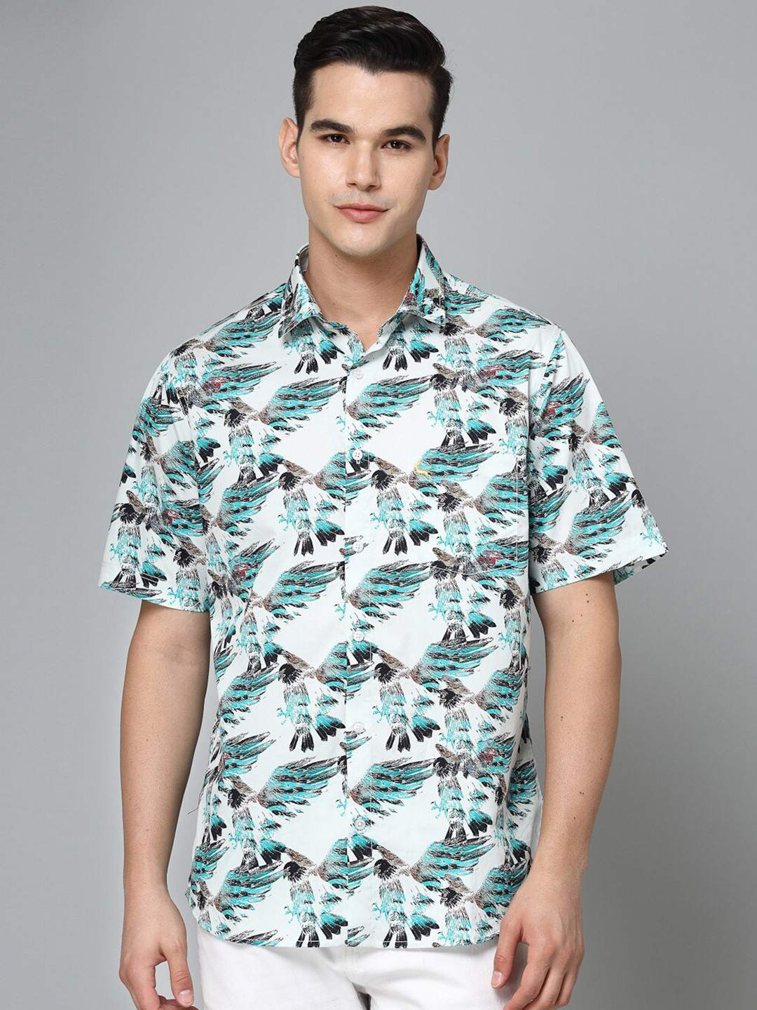 

VALBONE Comfort Floral Opaque Printed Semiformal Cotton Shirt, White