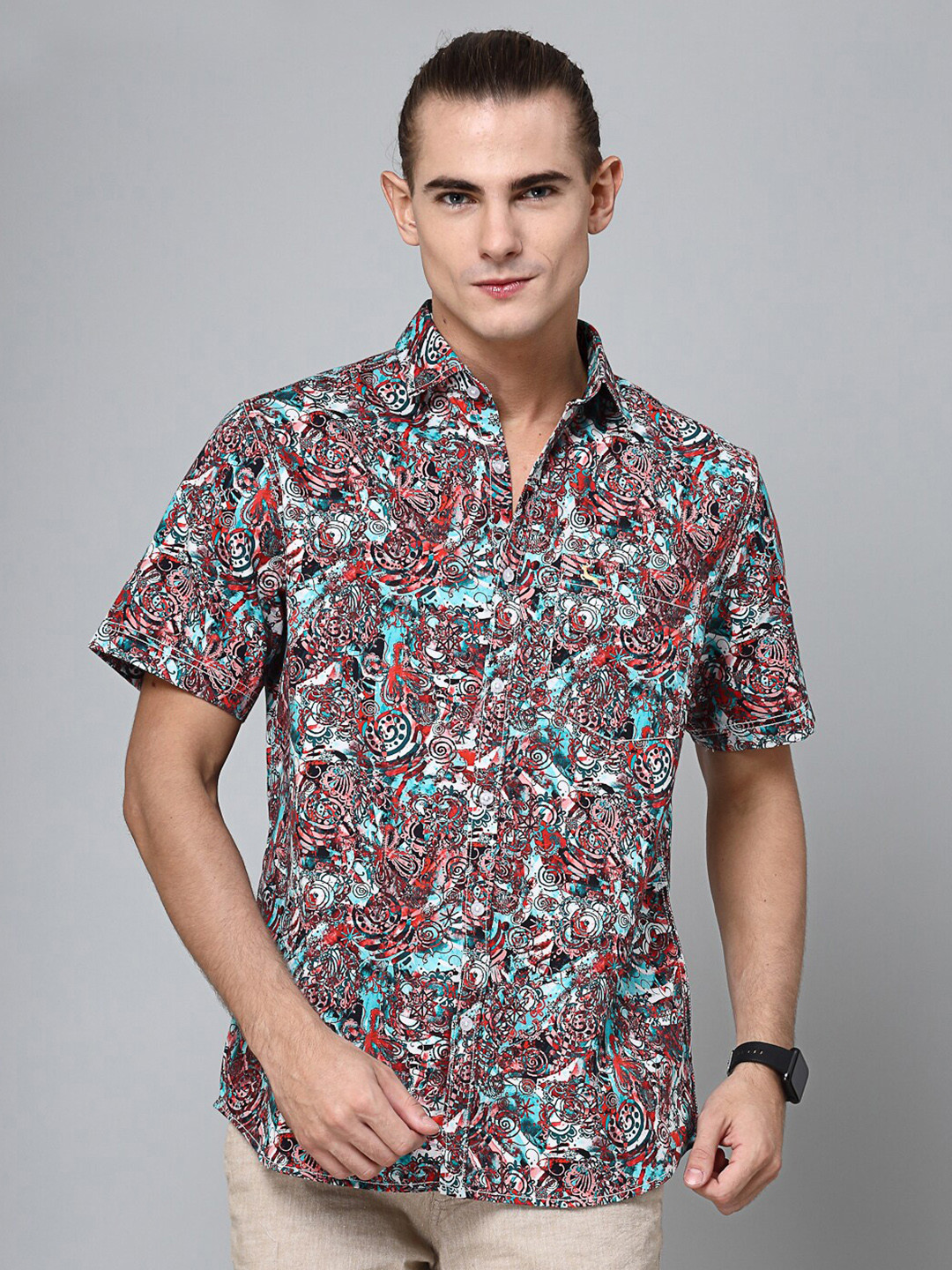 

VALBONE Comfort Floral Opaque Printed Semiformal Cotton Shirt, Red