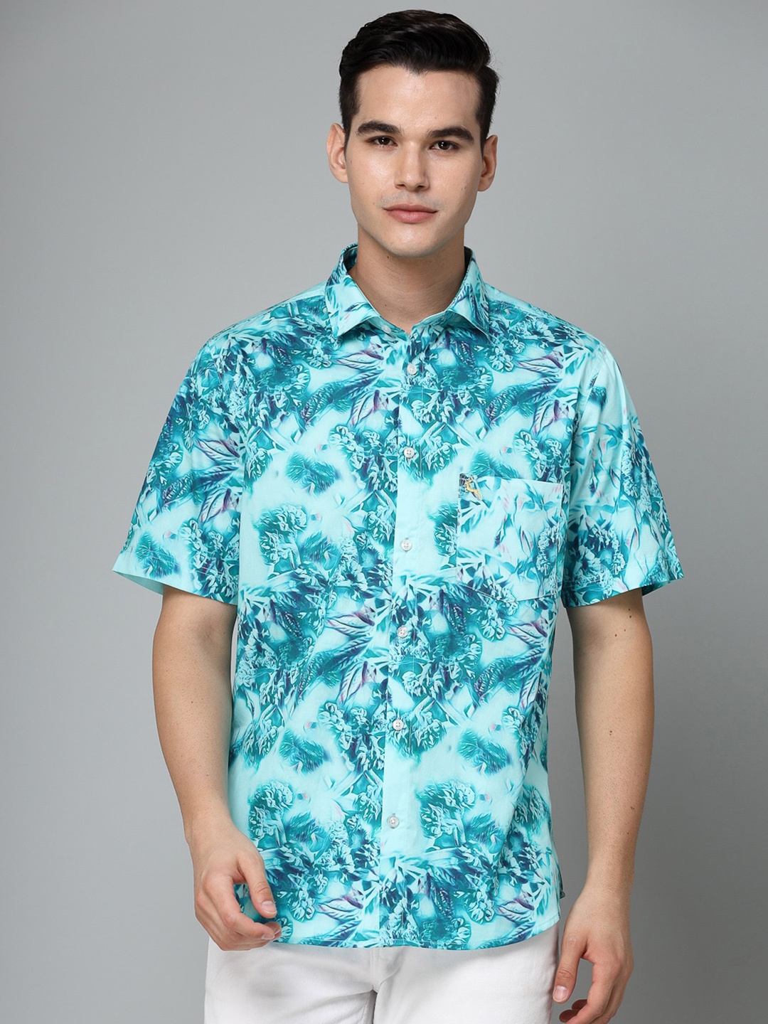 

VALBONE Comfort Floral Opaque Printed Cotton Casual Shirt, Blue