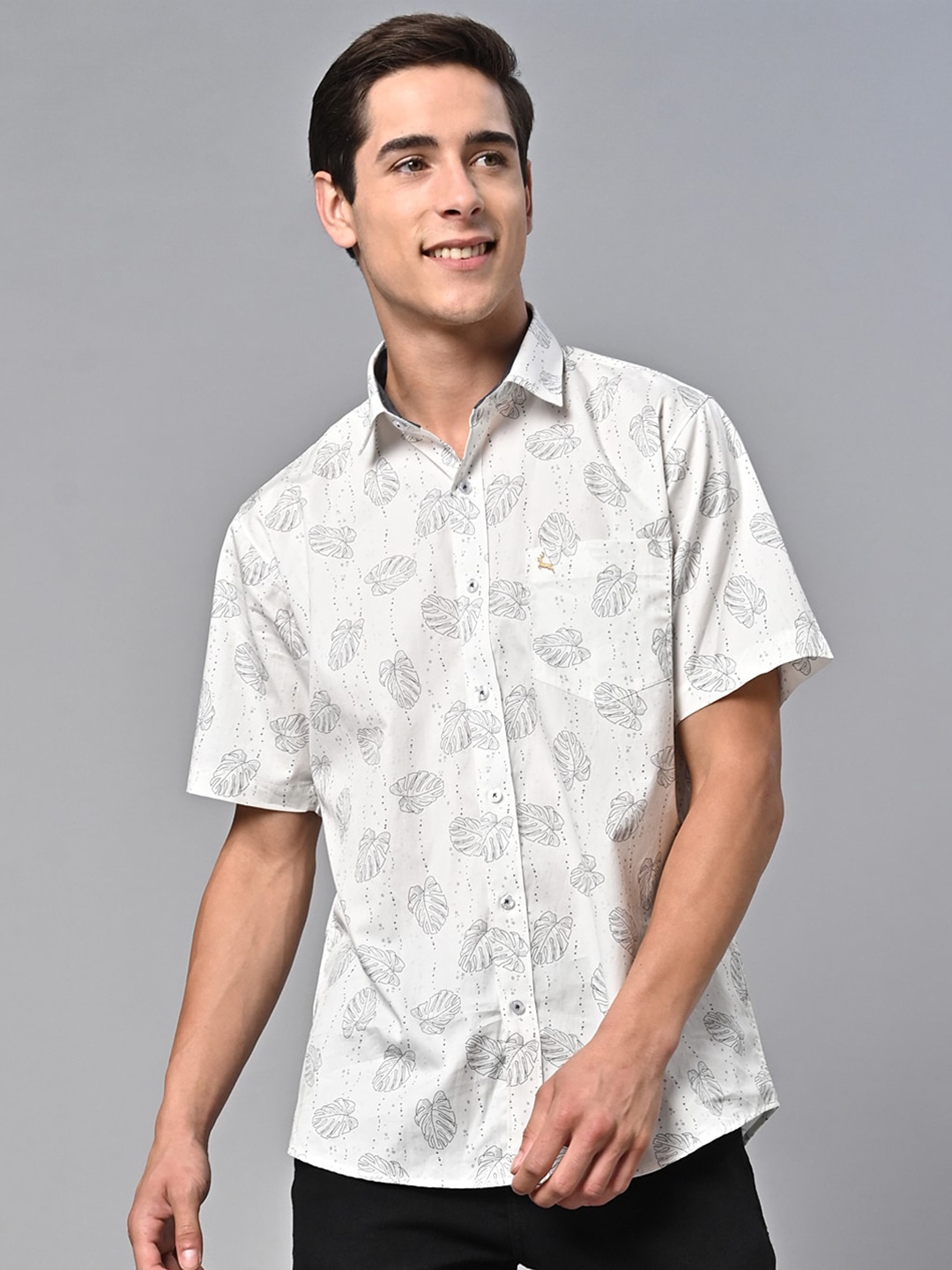

VALBONE Comfort Floral Opaque Printed Cotton Casual Shirt, White