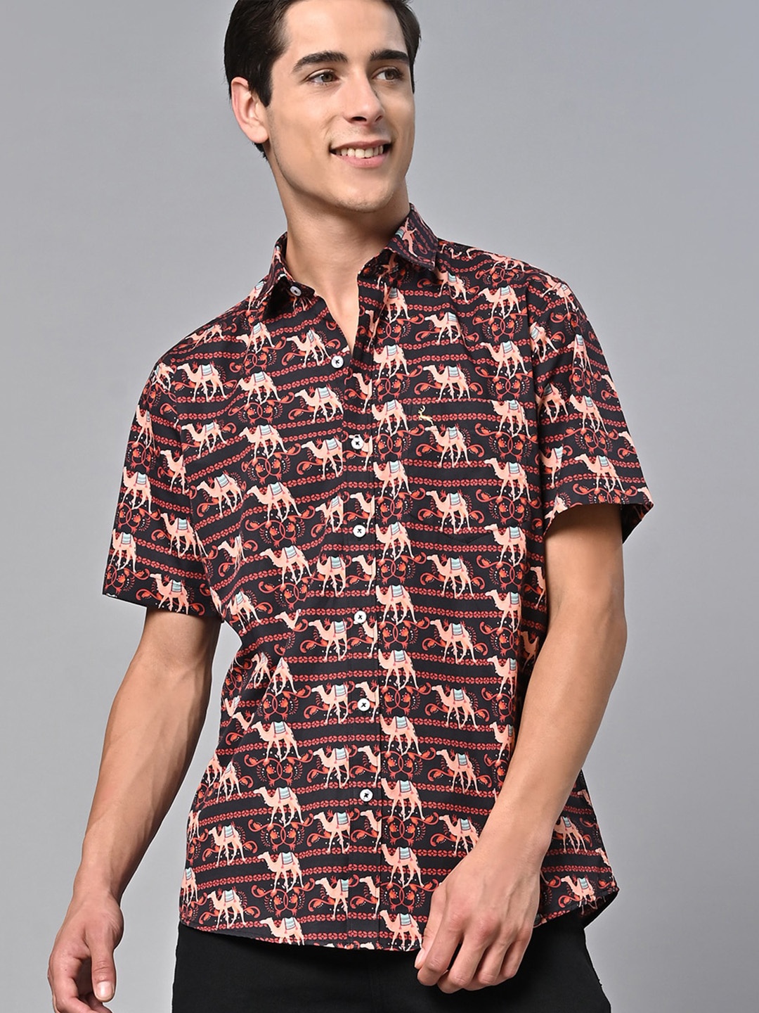 

VALBONE Comfort Conversational Printed Cotton Casual Shirt, Brown