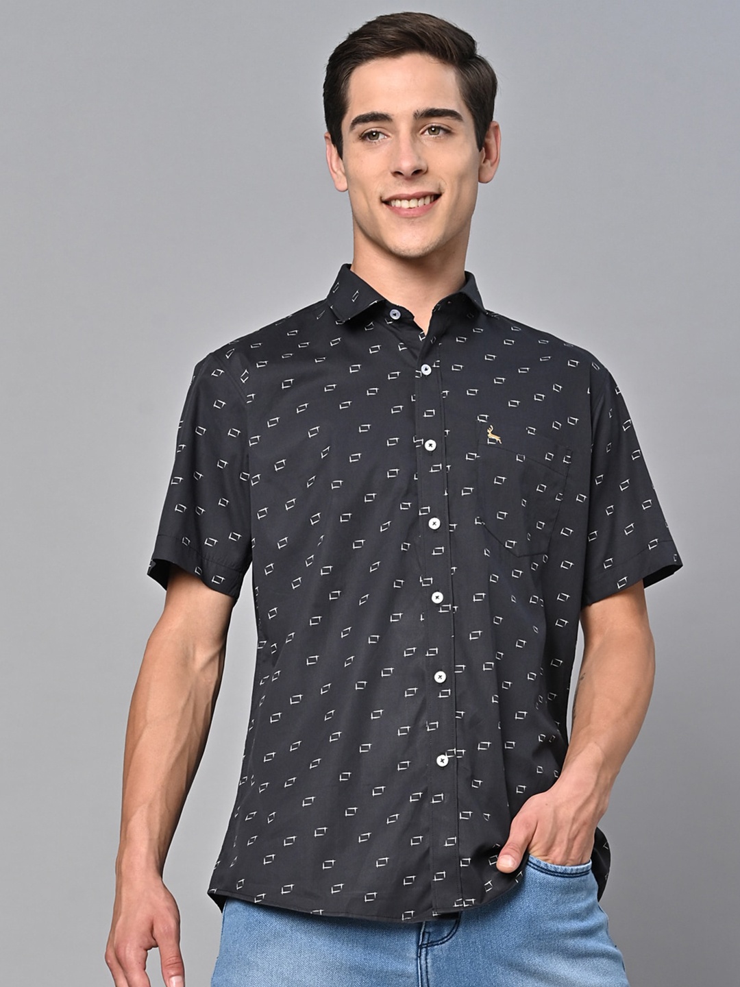 

VALBONE Comfort Opaque Printed Semiformal Cotton Shirt, Black