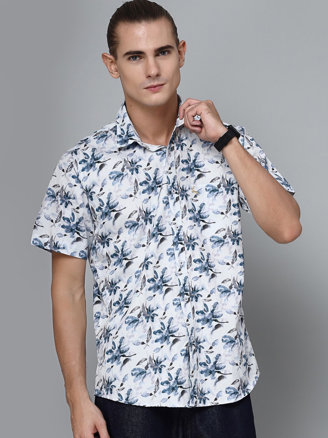 

VALBONE Comfort Floral Opaque Printed Cotton Casual Shirt, White
