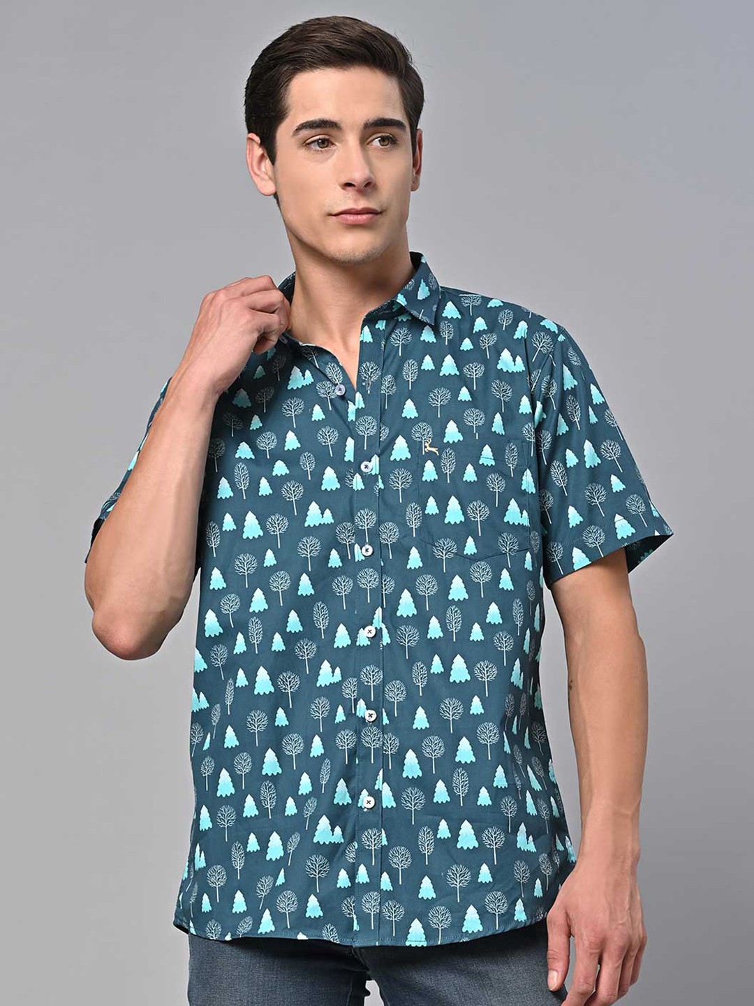

VALBONE Comfort Floral Opaque Printed Semiformal Cotton Shirt, Blue
