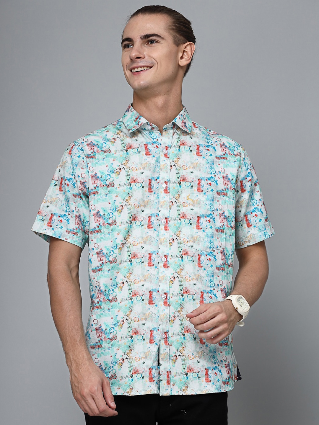 

VALBONE Comfort Floral Opaque Printed Cotton Casual Shirt, Blue