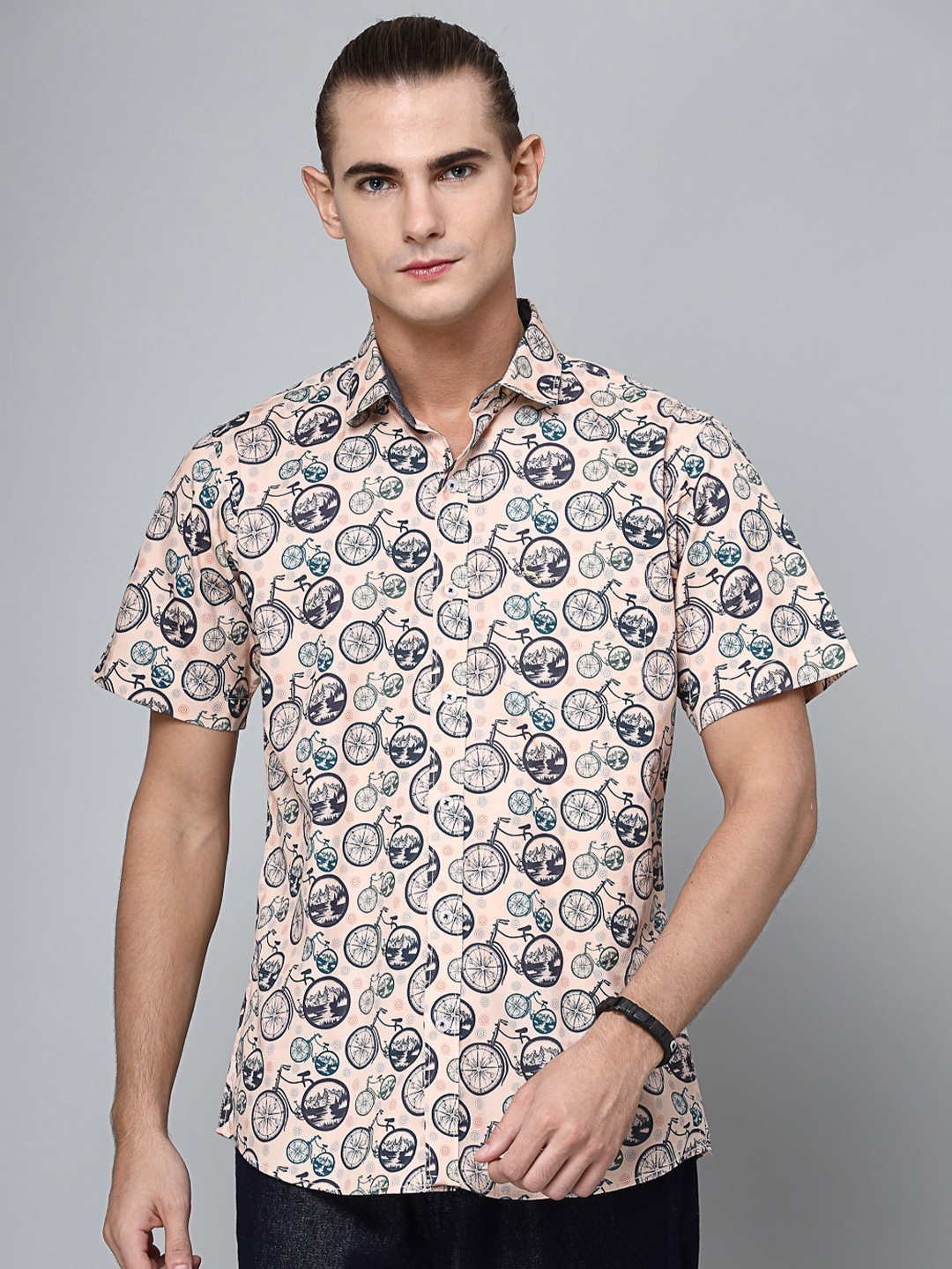

VALBONE Men Brown Comfort Opaque Printed Semiformal Shirt, Beige