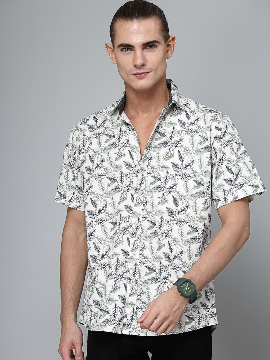 

VALBONE Comfort Floral Printed Semiformal Cotton Shirt, White