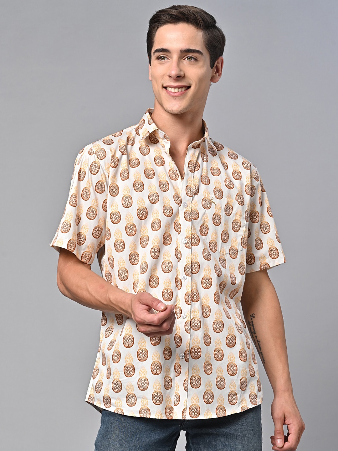 

VALBONE Comfort Conversational Printed Cotton Casual Shirt, Yellow