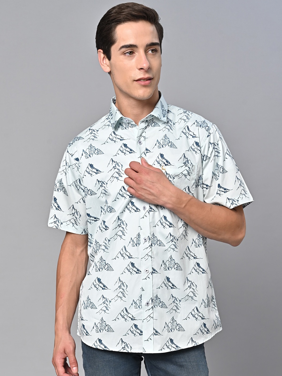 

VALBONE Comfort Floral Opaque Printed Cotton Casual Shirt, White