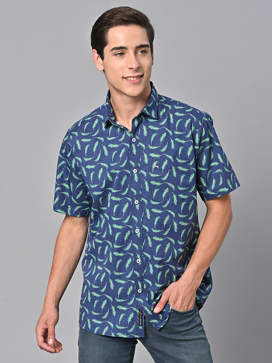 

VALBONE Comfort Graphic Printed Cotton Casual Shirt, Blue