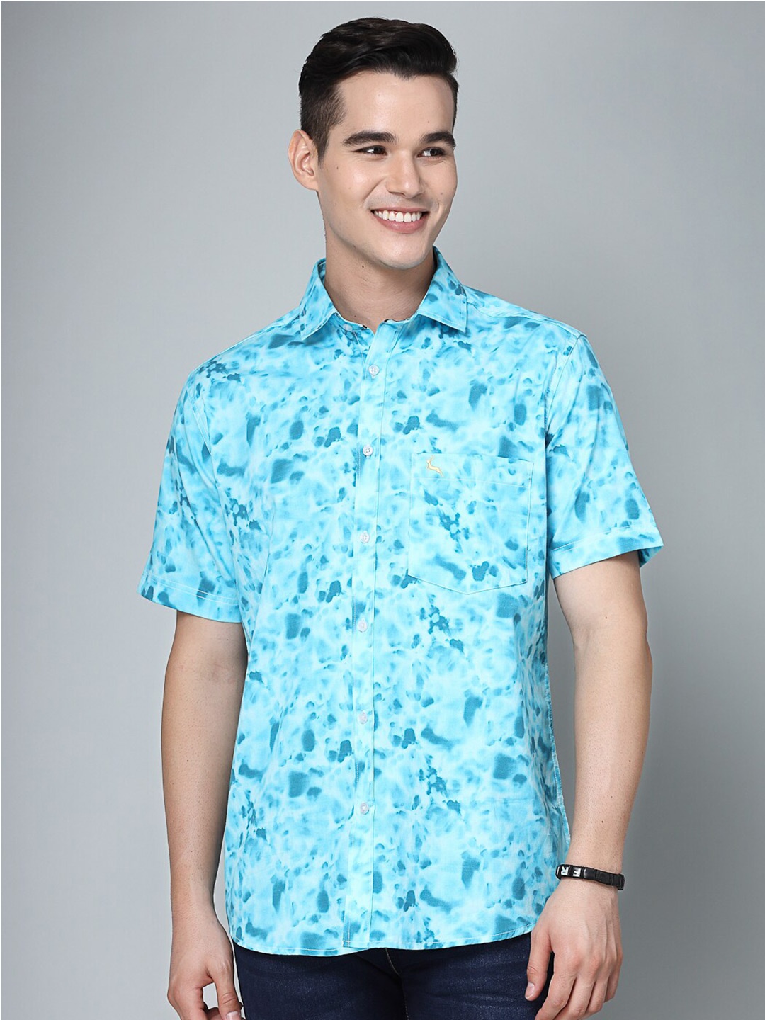 

VALBONE Comfort Abstract Printed Cotton Casual Shirt, Blue