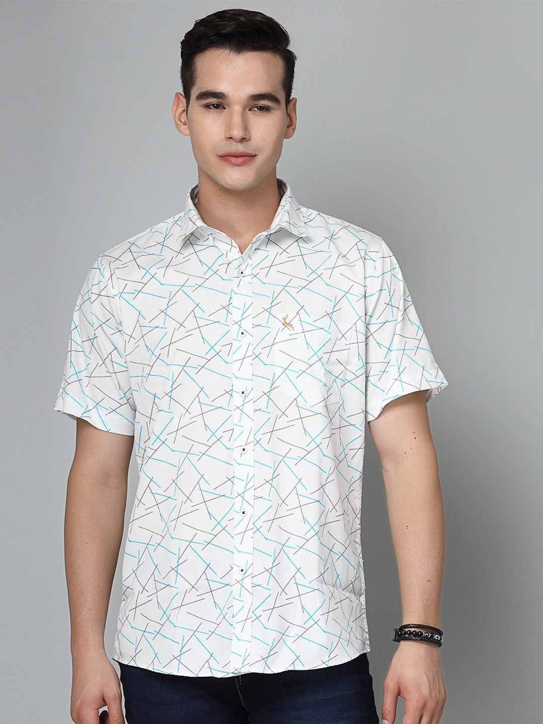 

VALBONE Comfort Abstract Printed Cotton Casual Shirt, White